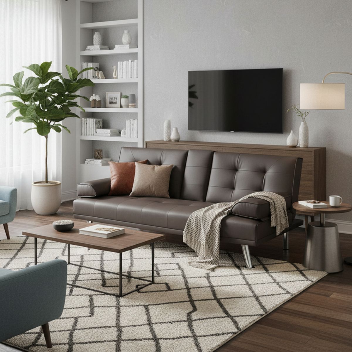 JUST HOME COLLECTION - Sofá Cama Futón 3 Cuerpos con Posavasos Aveiro Marrón