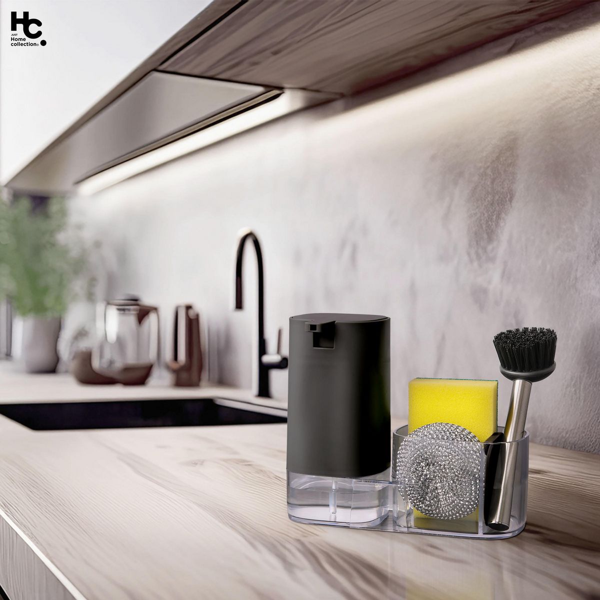 JUST HOME COLLECTION - Juego Dispensador de Jabón + Accesorios 5 Piezas Negro