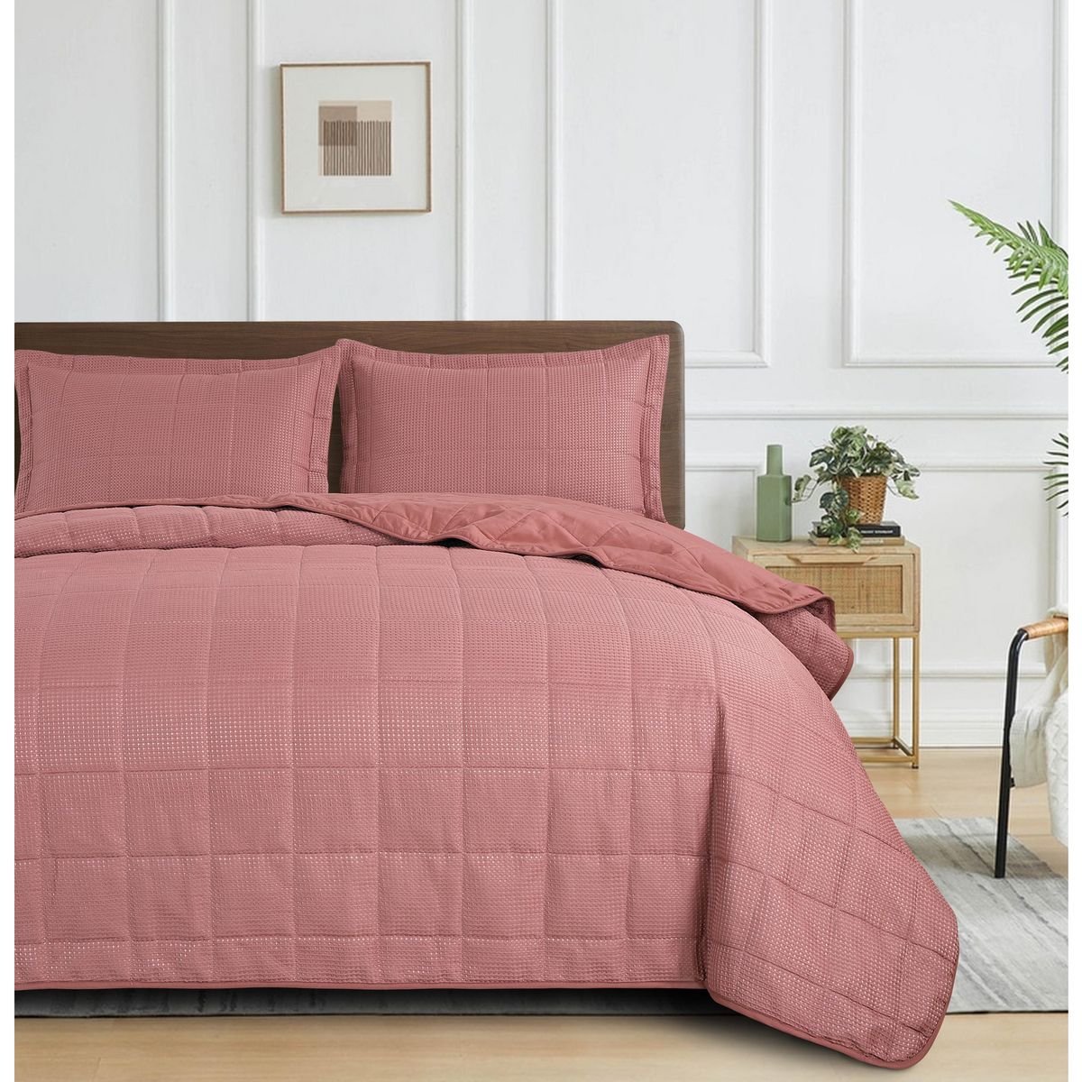 JUST HOME COLLECTION - Quilt Waffle Cuadrado 2 Plazas Rosa