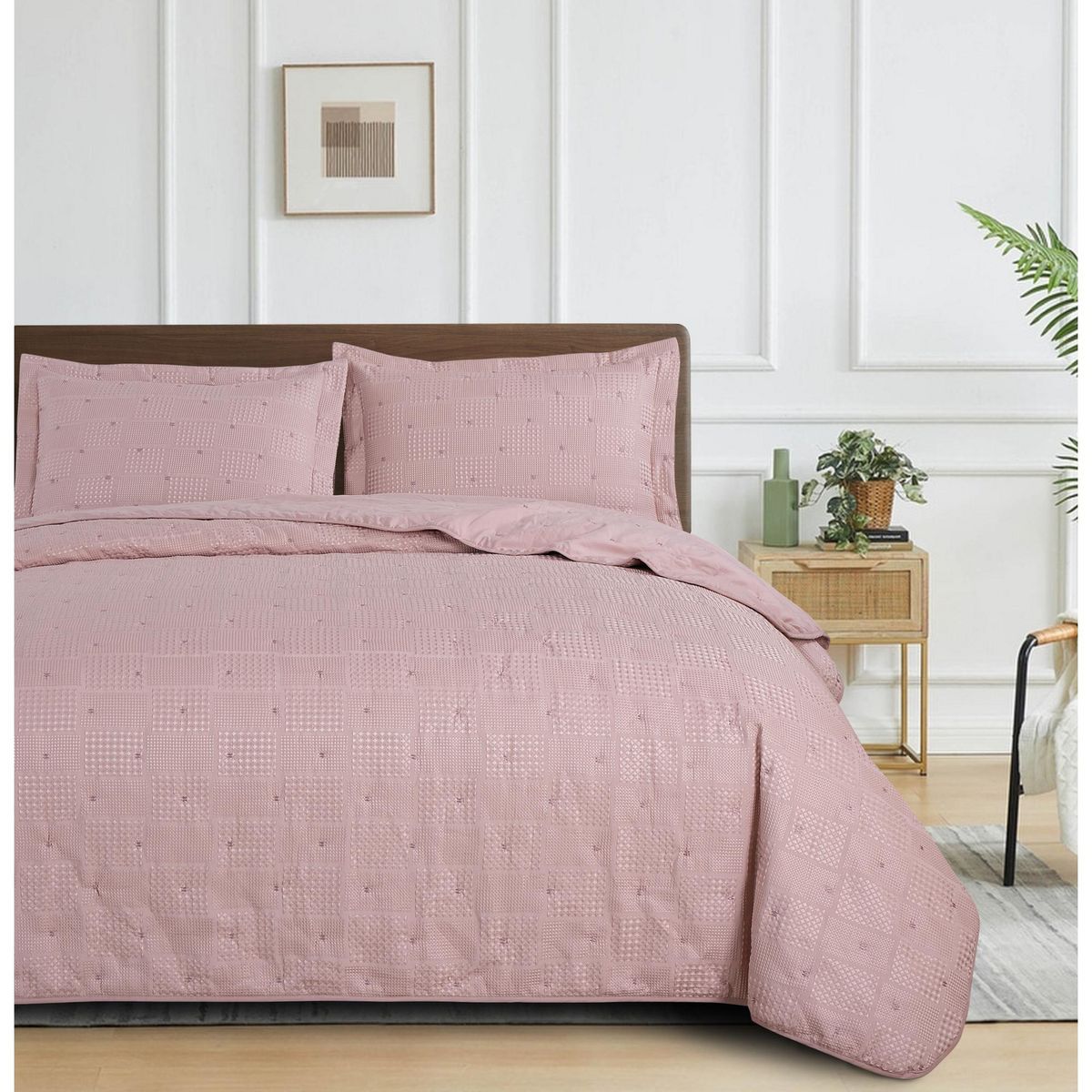 JUST HOME COLLECTION - Quilt Waffle Geo Rosa 2 Plazas