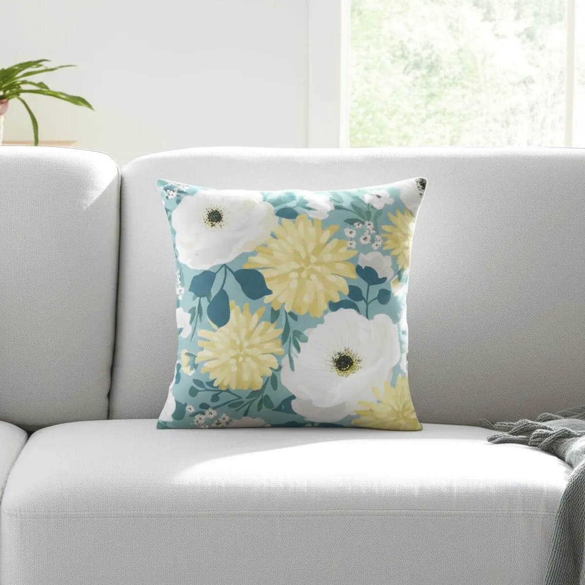 JUST HOME COLLECTION - Cojín Print Flor Verde 2 45x45cm