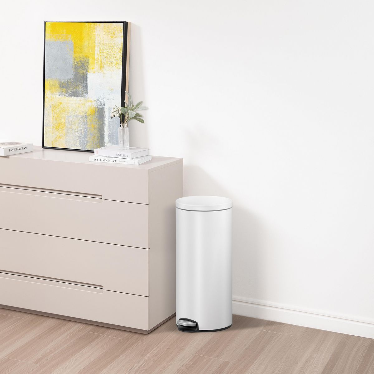 EKO - Papelera de Plástico Cilindro Blanca 30L