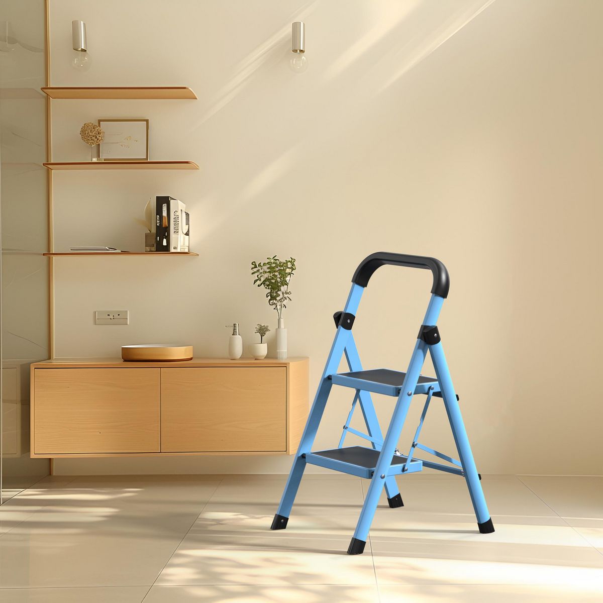 JUST HOME COLLECTION - Escalera 2 Pisos Plegable Azul/Negro