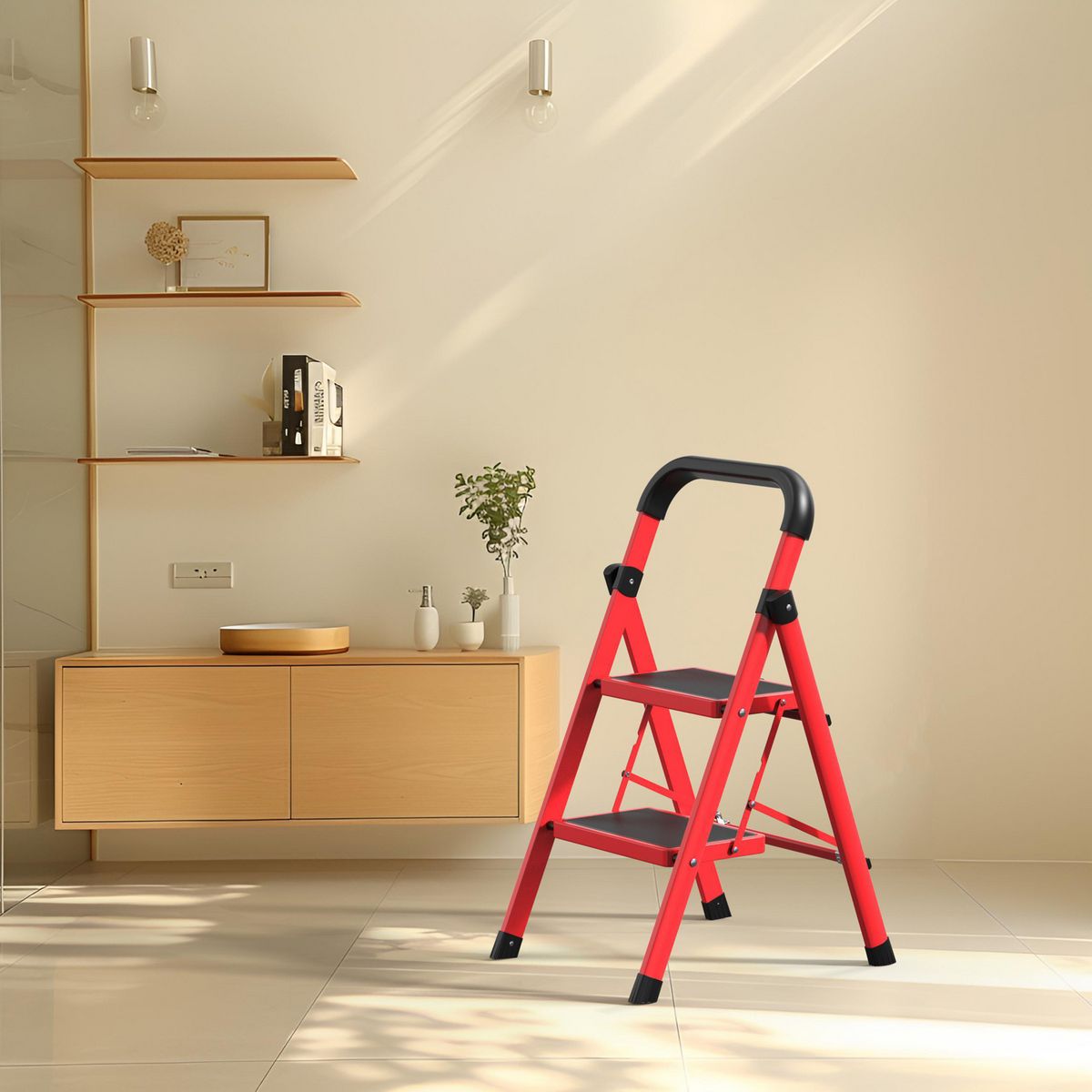 JUST HOME COLLECTION - Escalera 2 Pisos Plegable Rojo/Negro