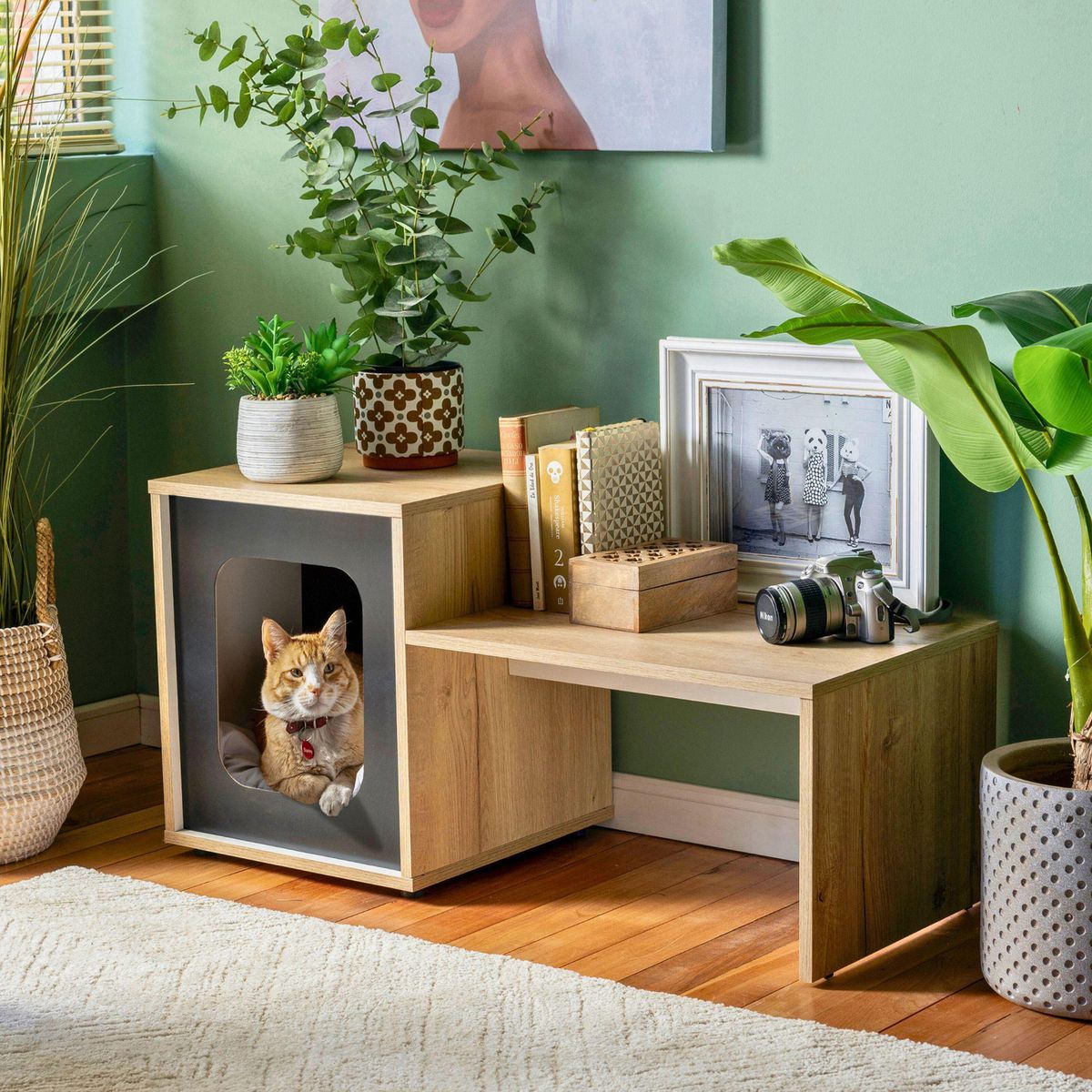 JUST HOME COLLECTION - Mesa Auxiliar con Espacio para Mascota Melamina