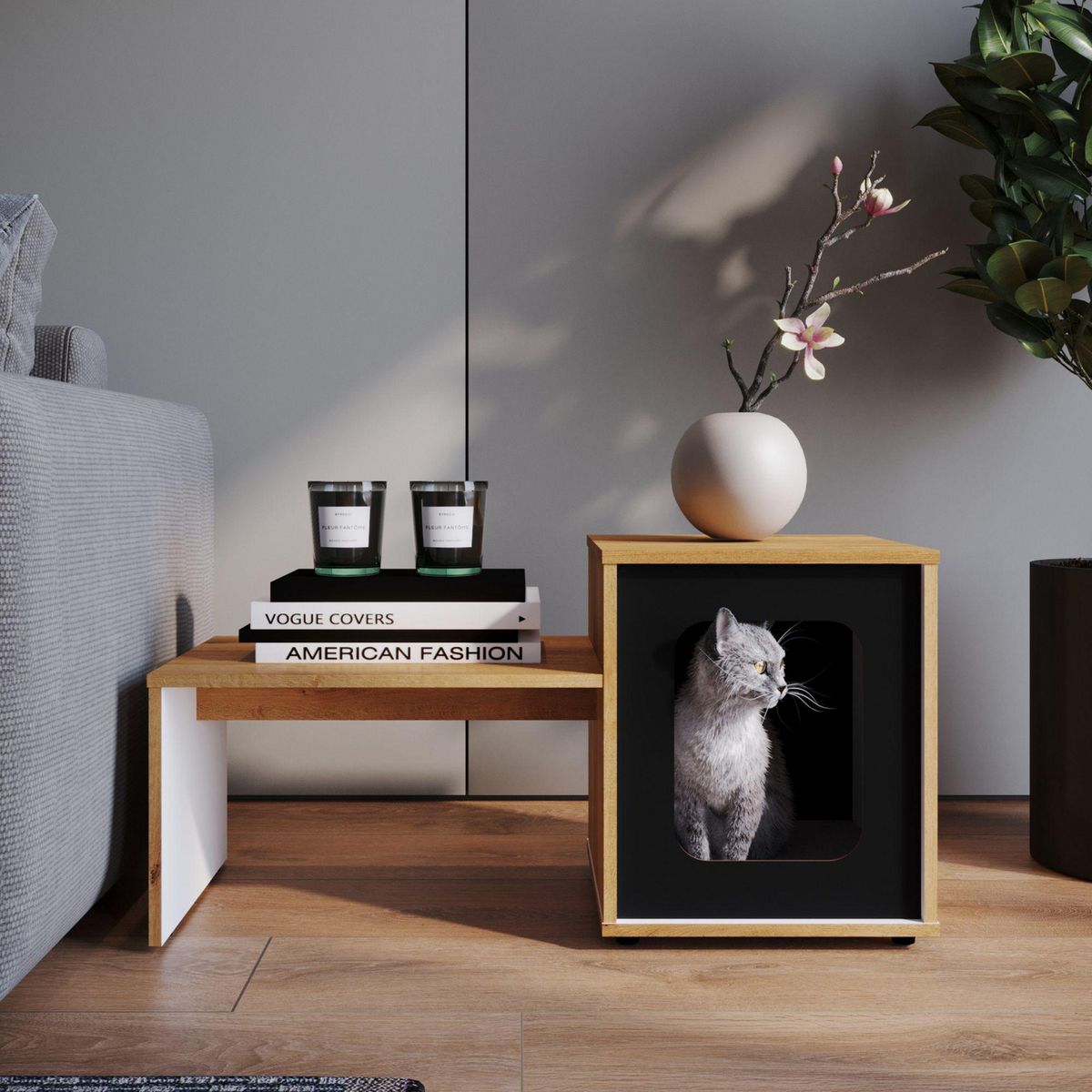 JUST HOME COLLECTION - Mesa Auxiliar con Espacio para Mascota Melamina