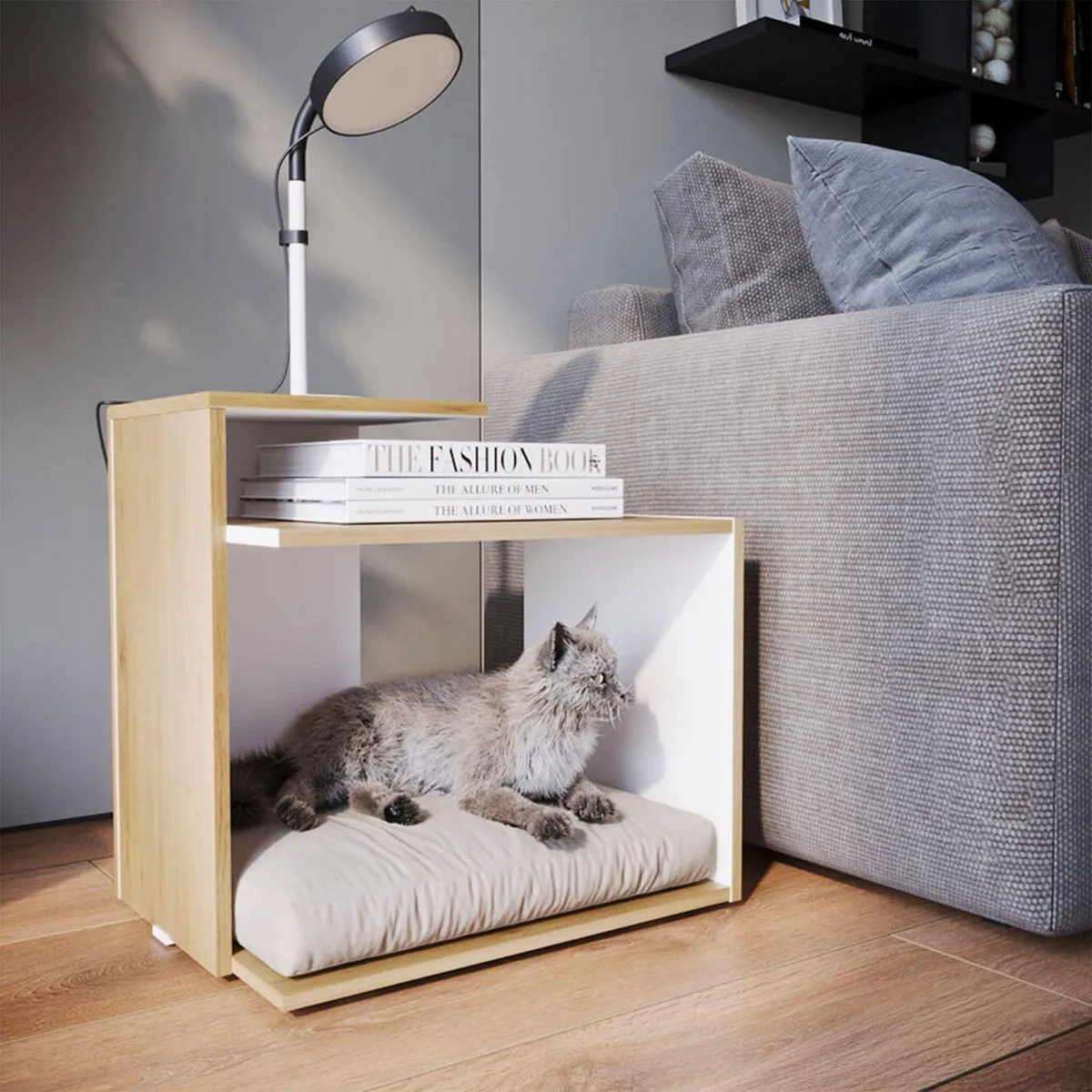 JUST HOME COLLECTION - Mesa Lateral con Asiento para Mascota Melamina