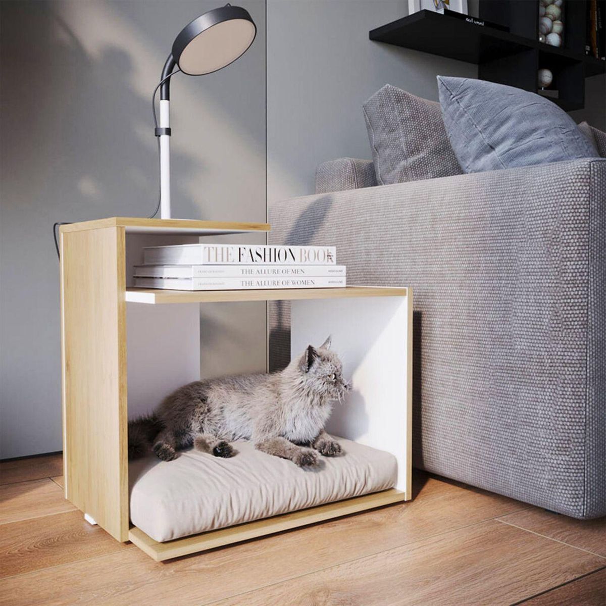 JUST HOME COLLECTION - Mesa Lateral con Asiento para Mascota Melamina