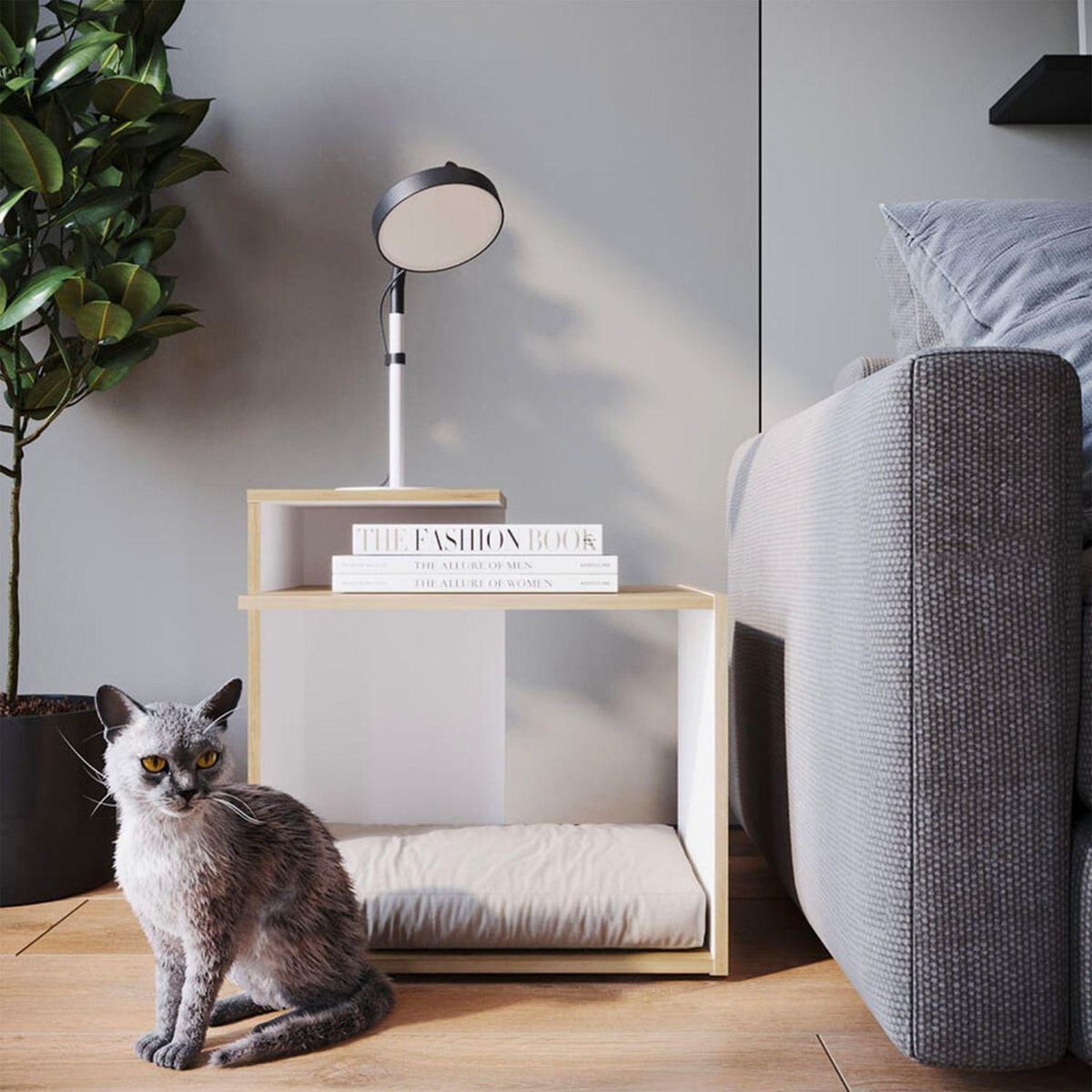 JUST HOME COLLECTION - Mesa Lateral con Asiento para Mascota Melamina