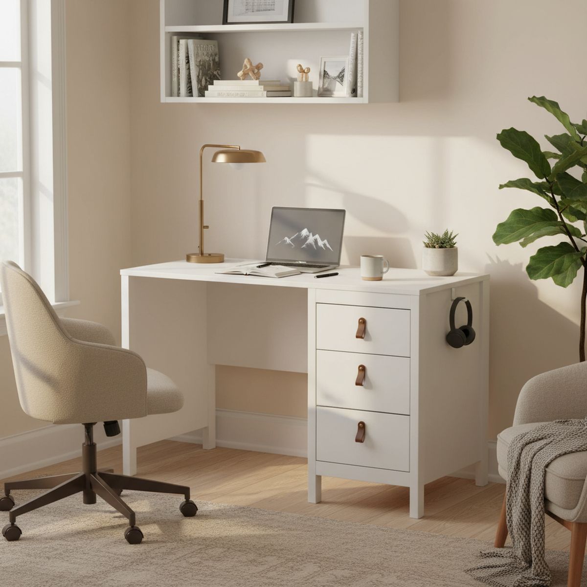 TVILUM - Escritorio Blanco Melamina Madrid