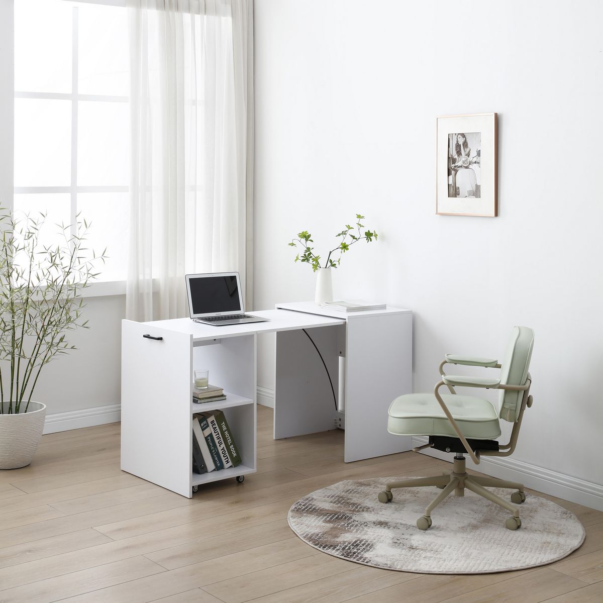 JUST HOME COLLECTION - Escritorio Blanco Melamina Plegable Ahorra Espacio