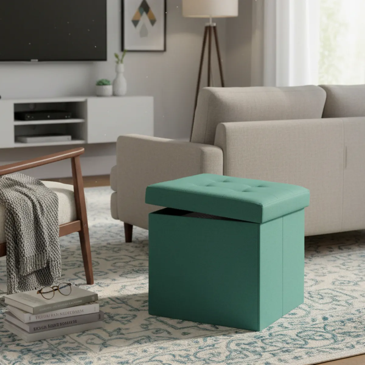 JUST HOME COLLECTION - Pouf Plegable Verde 38x38x38cm