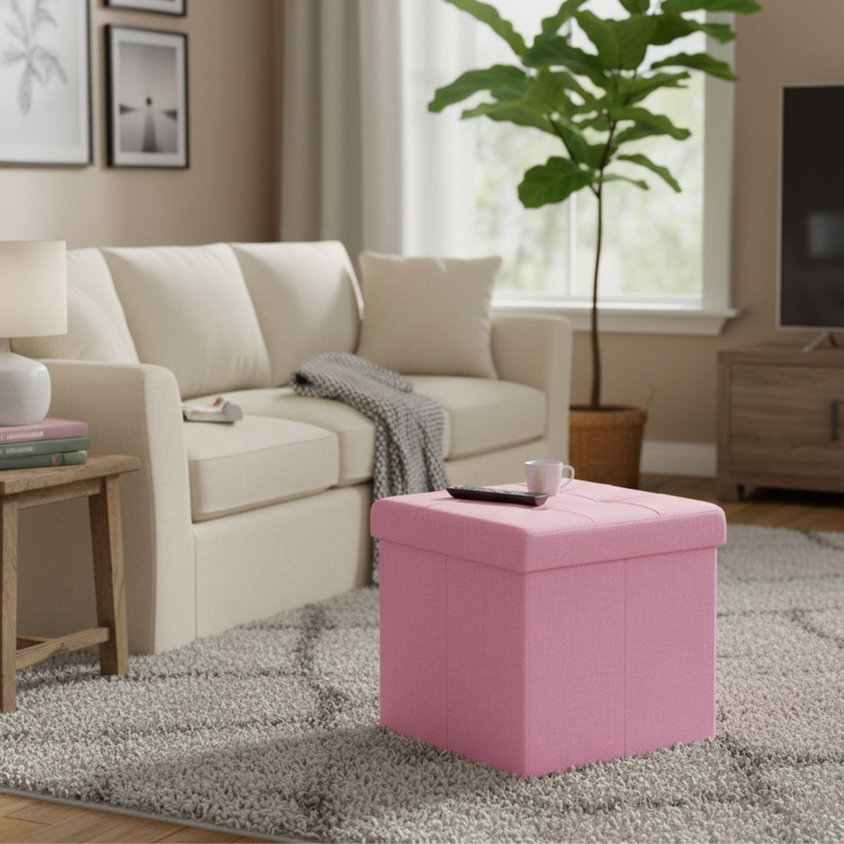 JUST HOME COLLECTION - Pouf Plegable Rosa 38x38x38cm