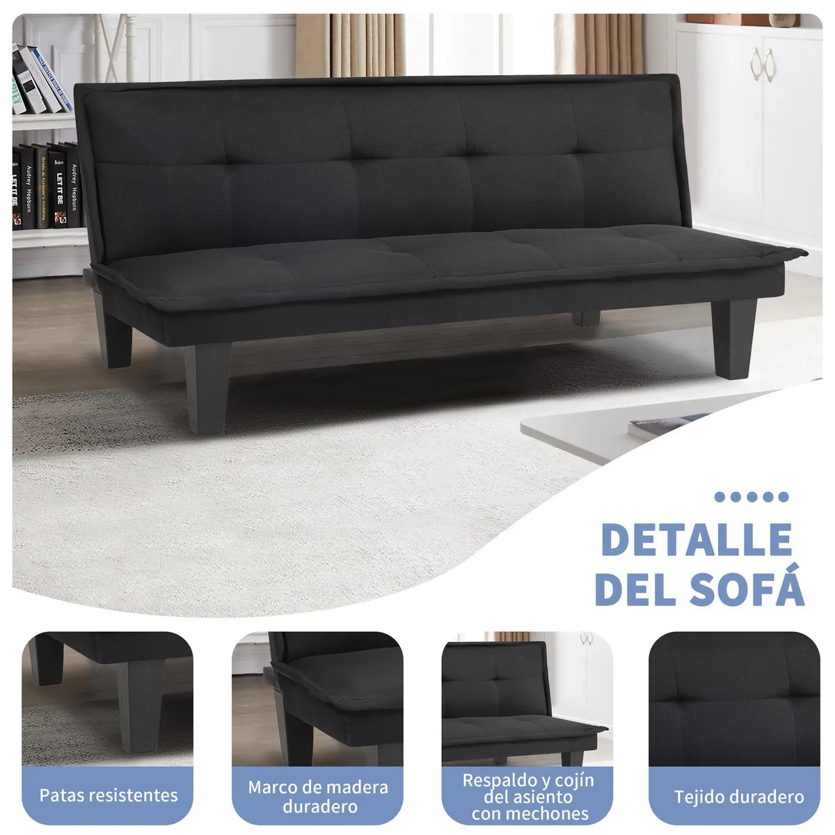 JUST HOME COLLECTION - Sofá cama Futón Kald Negro