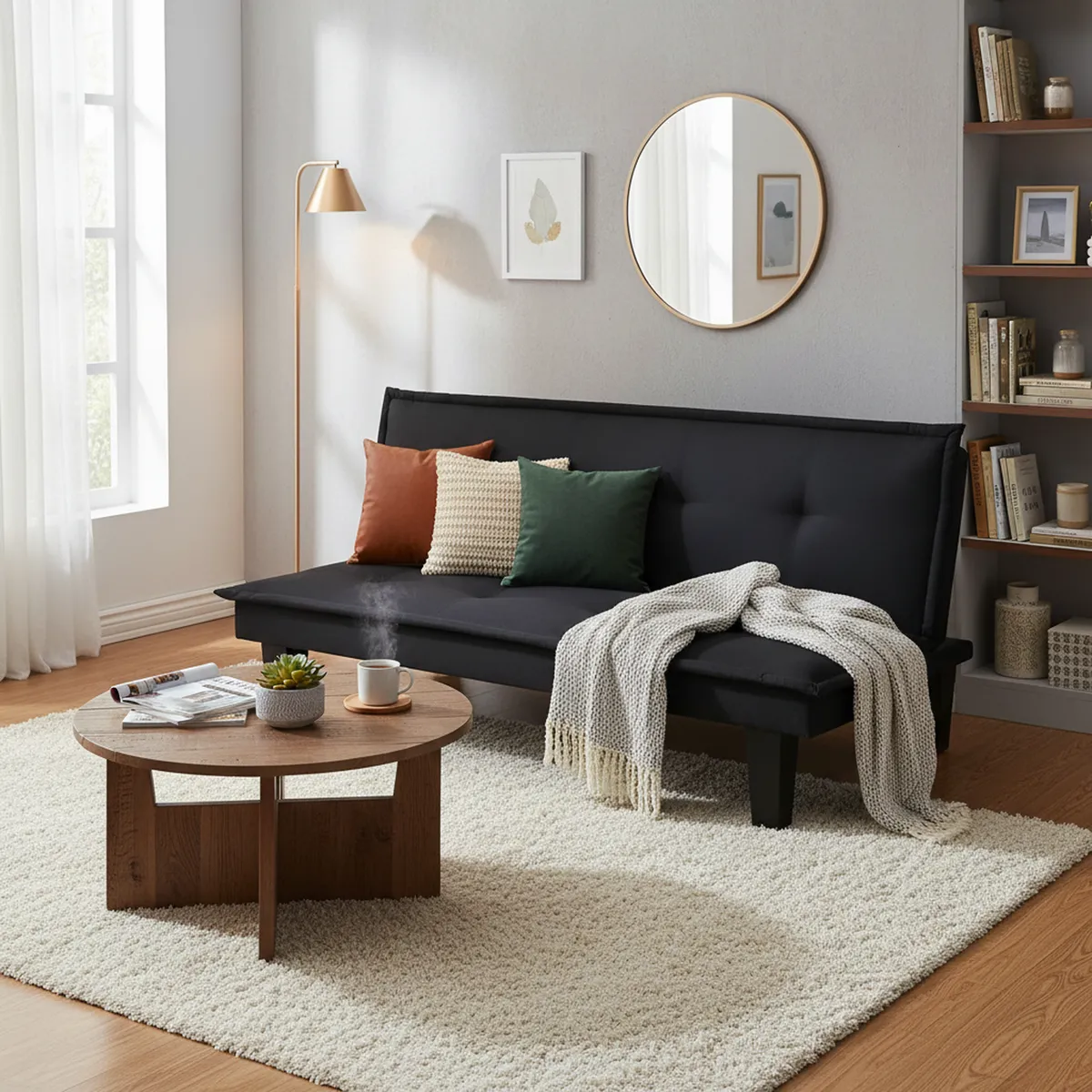 JUST HOME COLLECTION - Sofá Cama Futón 2 Cuerpos Kald Negro