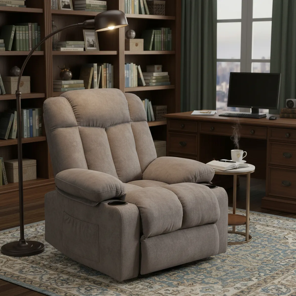 JUST HOME COLLECTION - Sillón Reclinable 1 Cuerpo con Posavasos Telsiai Gris