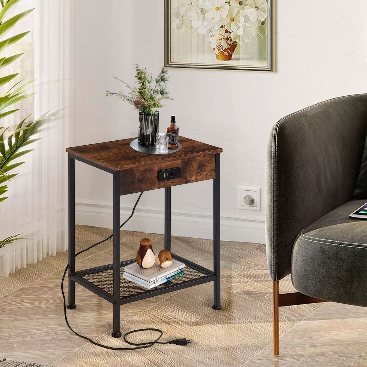 JUST HOME COLLECTION - Mesa Lateral con Entrada USB Oakham