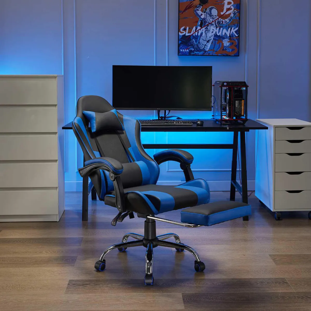 JUST HOME COLLECTION - Silla Gamer Masajeadora con Reposapies Matrix Azul