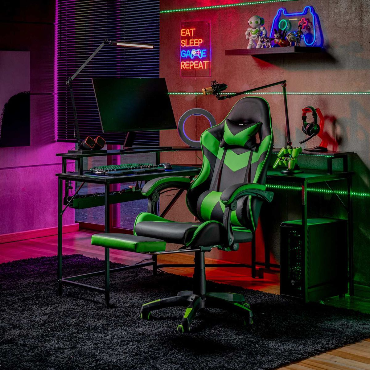 JUST HOME COLLECTION - Silla Gamer Lumbar con Reposapies Trinity