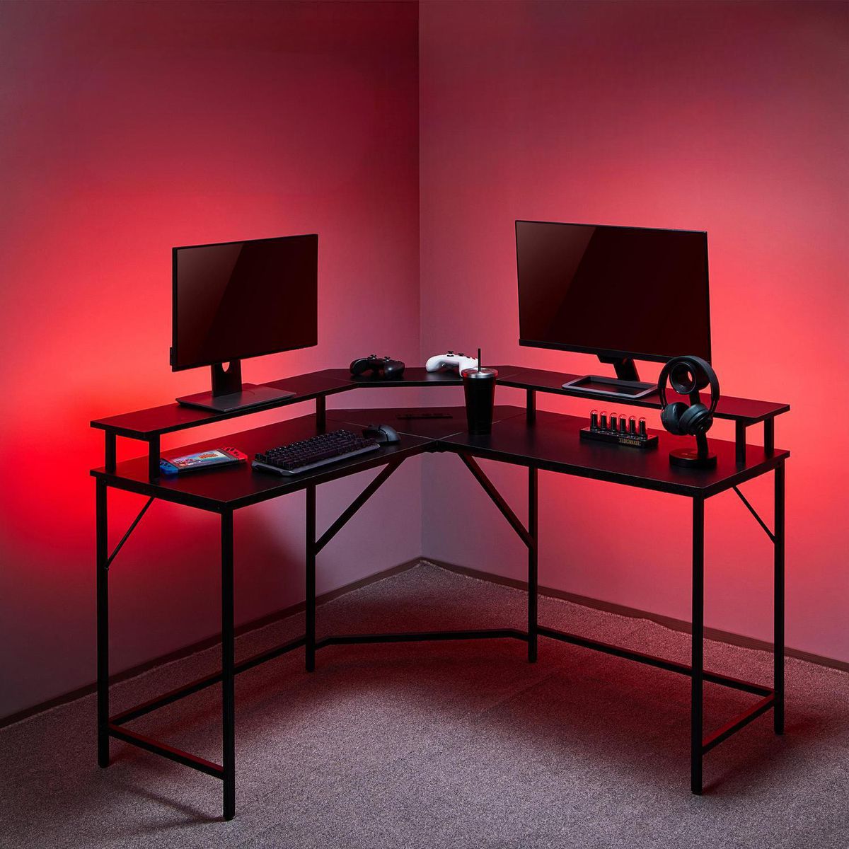JUST HOME COLLECTION - Escritorio en L Gamer Luz LED Entrada USB