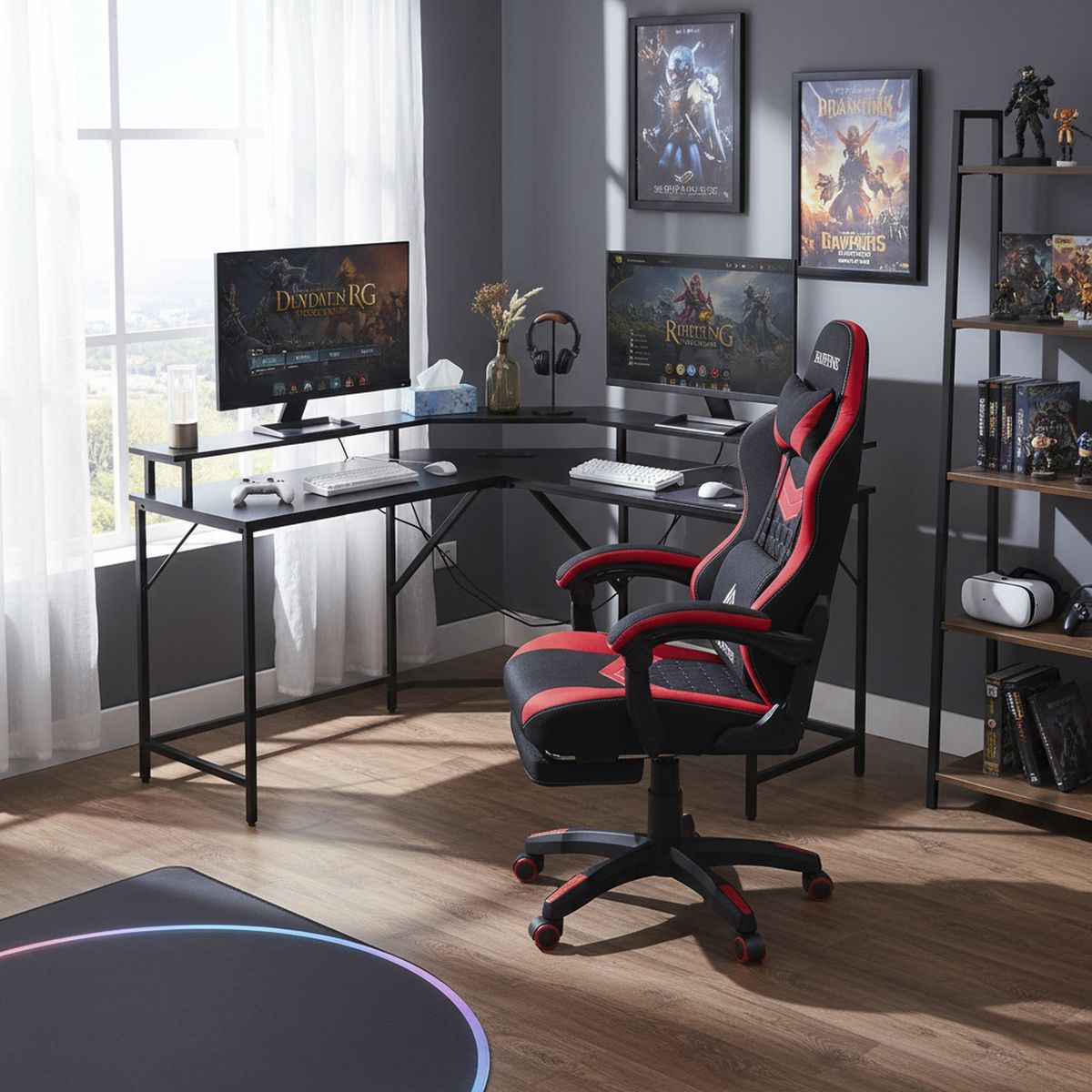 JUST HOME COLLECTION - Escritorio en L Gamer Luz LED Entrada USB