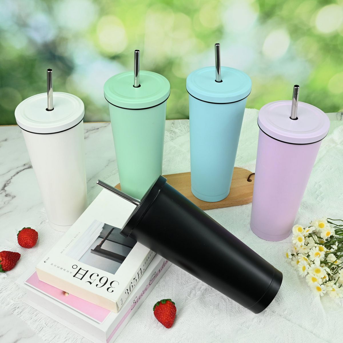 JUST HOME COLLECTION - Tomatodo Acero Inoxidable Con Cañita Negro 750Ml