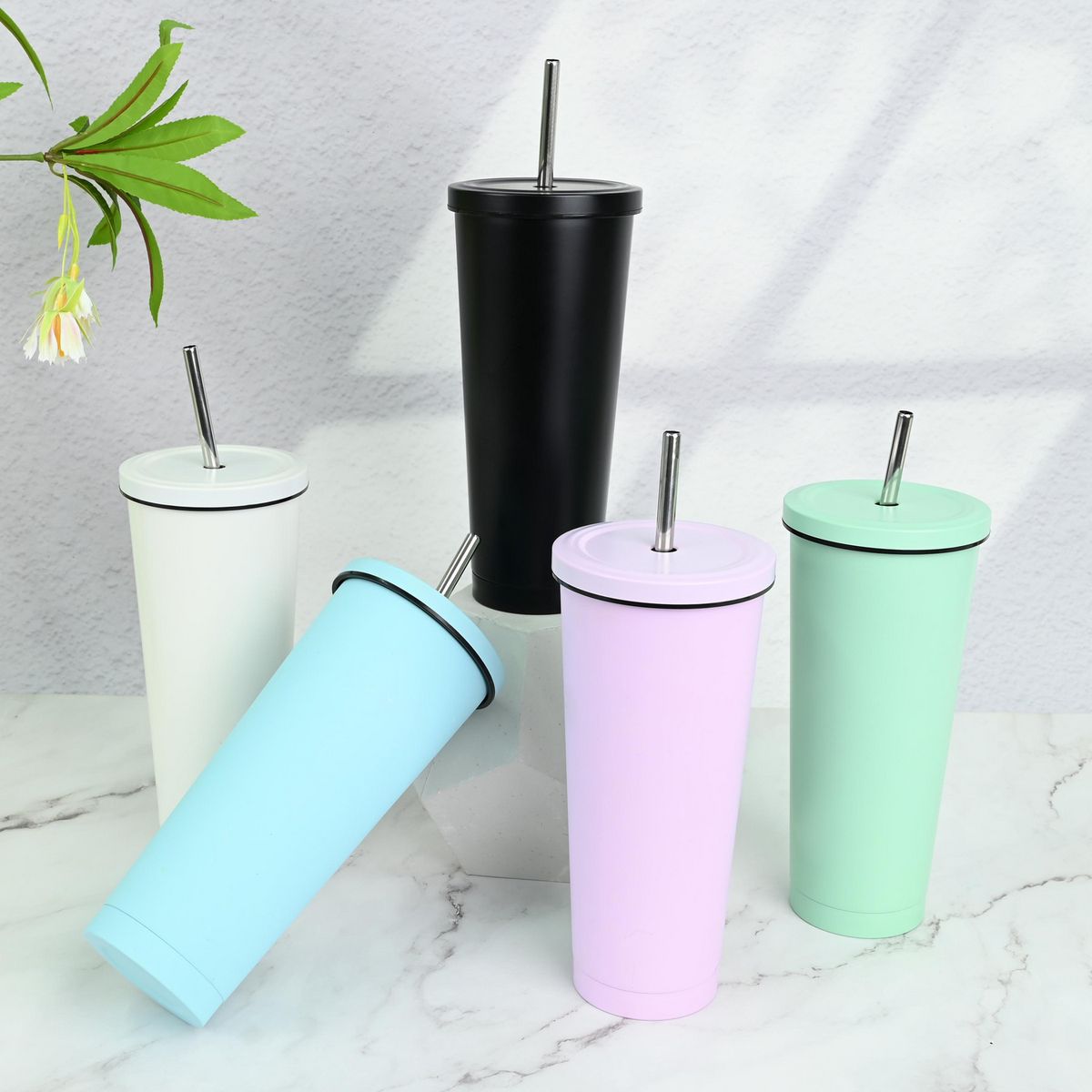 JUST HOME COLLECTION - Tomatodo Acero Inoxidable Con Cañita Rosado 750Ml