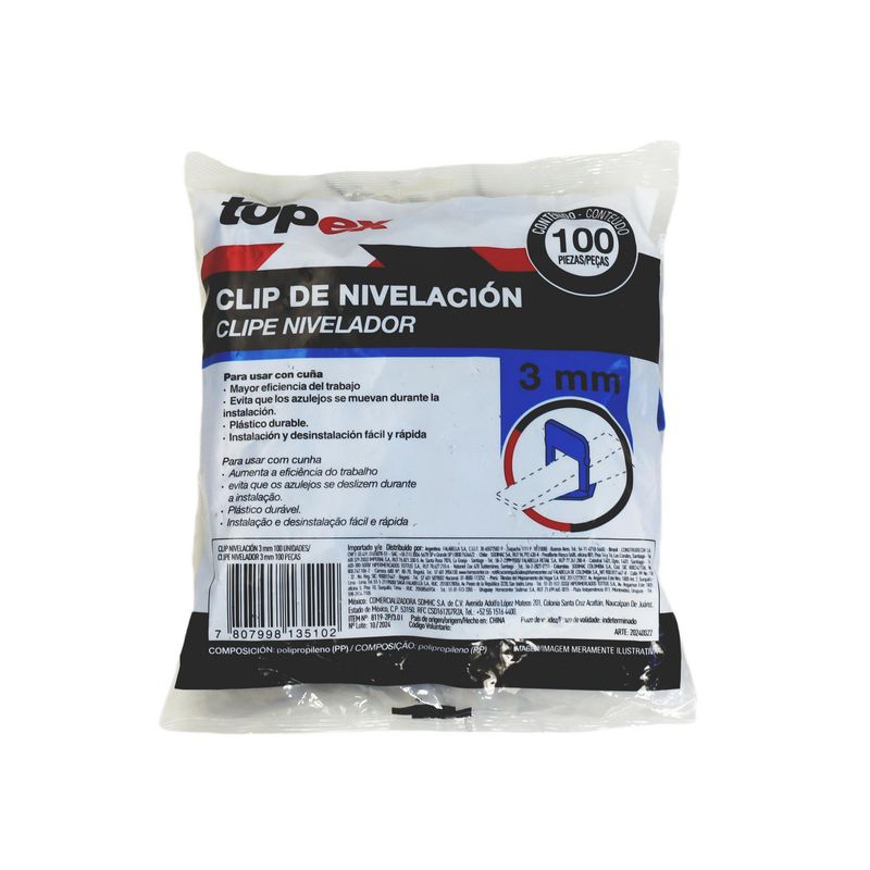 TOPEX - Clip de Nivelación 3mm 100und