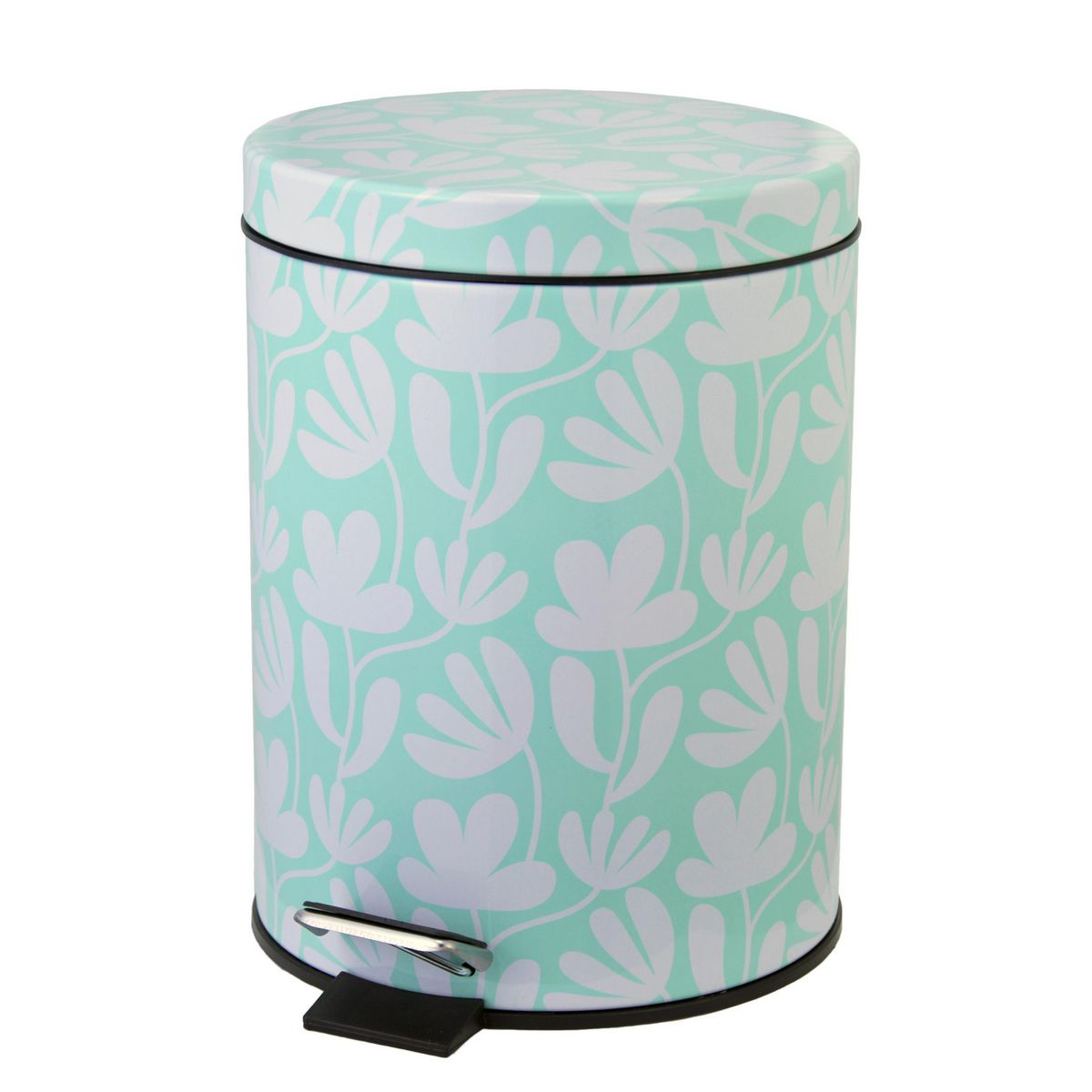 CASA BONITA - Papelera de Metal Flor Verde/Blanco 5L
