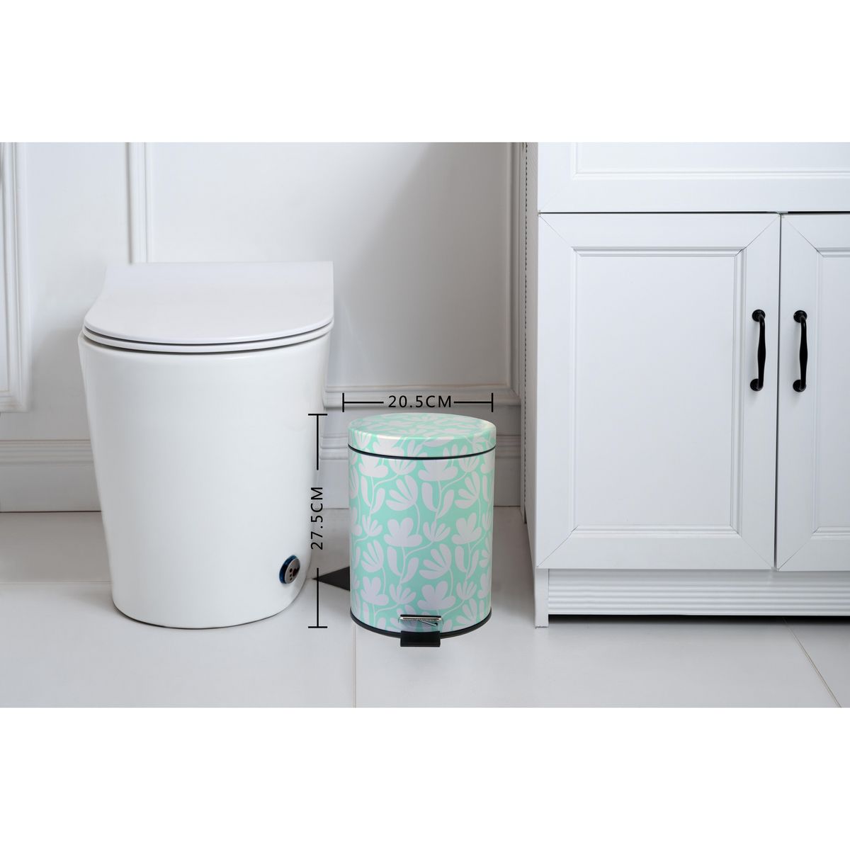 CASA BONITA - Papelera de Metal Flor Verde/Blanco 5L