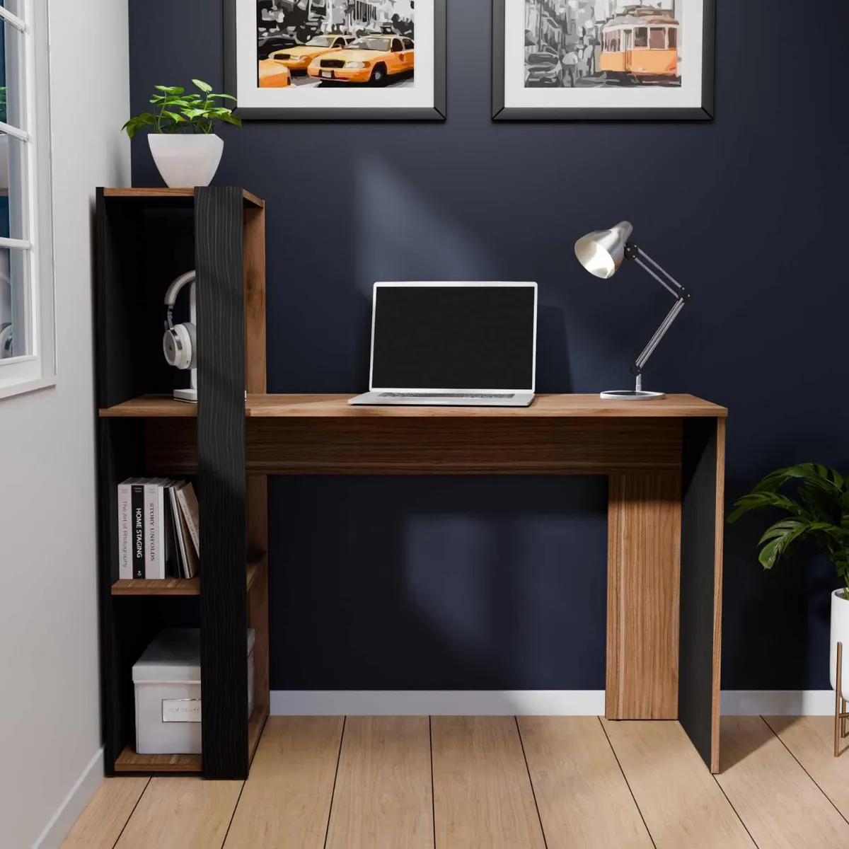 JUST HOME COLLECTION - Escritorio Marrón Melamina Lola con Estante