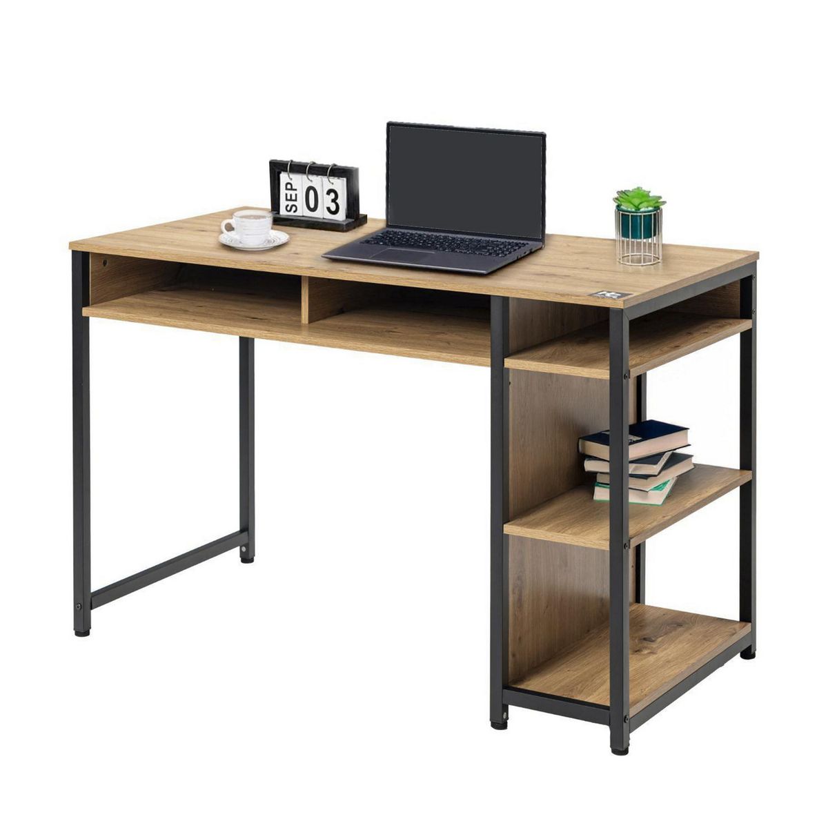 JUST HOME COLLECTION - Escritorio Miel Melamina Moloo con Estante Lateral