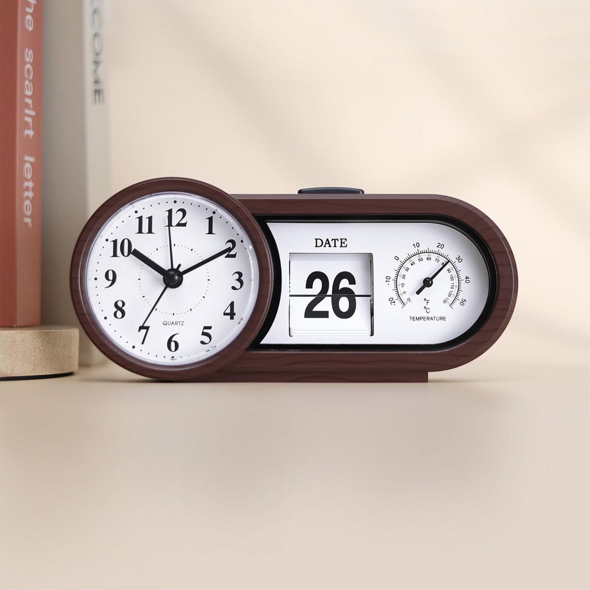 CASA BONITA - Reloj con Alarma 19x6cm Café