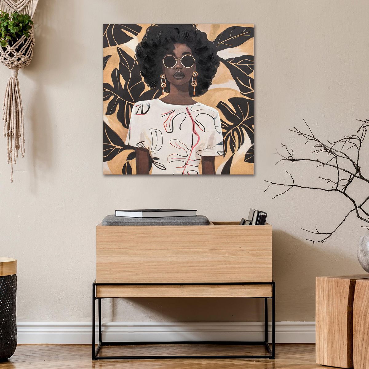JUST HOME COLLECTION - Cuadro Canvas Mujer Lentes 70x70cm