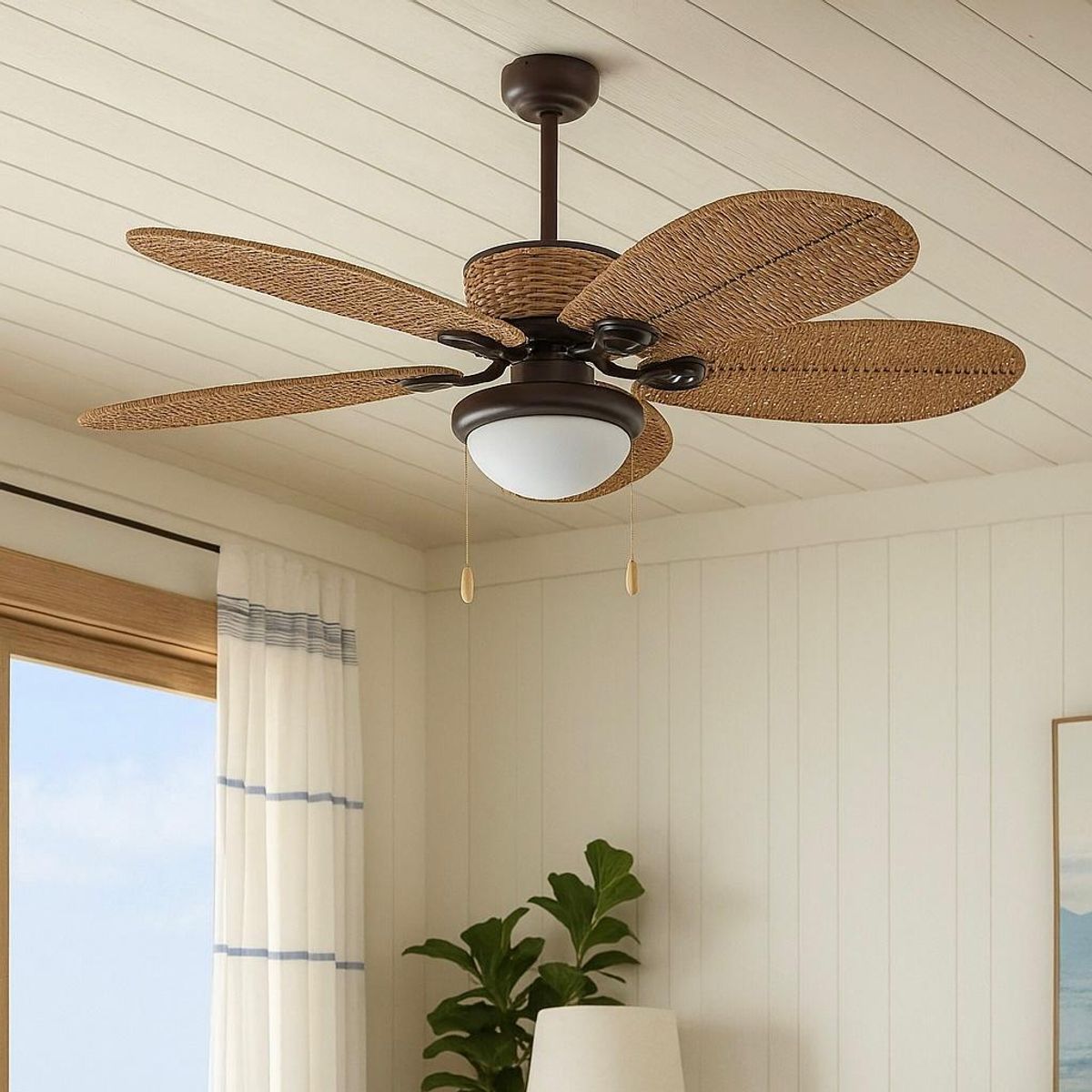 JUST HOME COLLECTION - Ventilador de Techo con Lámpara Ratan