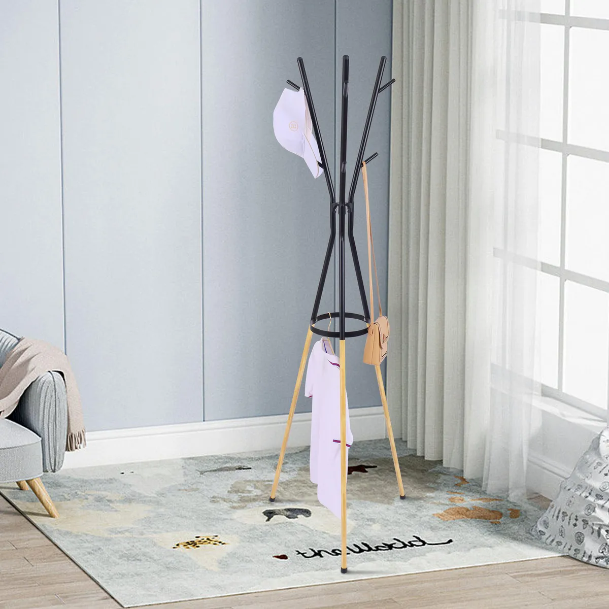 JUST HOME COLLECTION - Perchero de Piso Negro/Madera