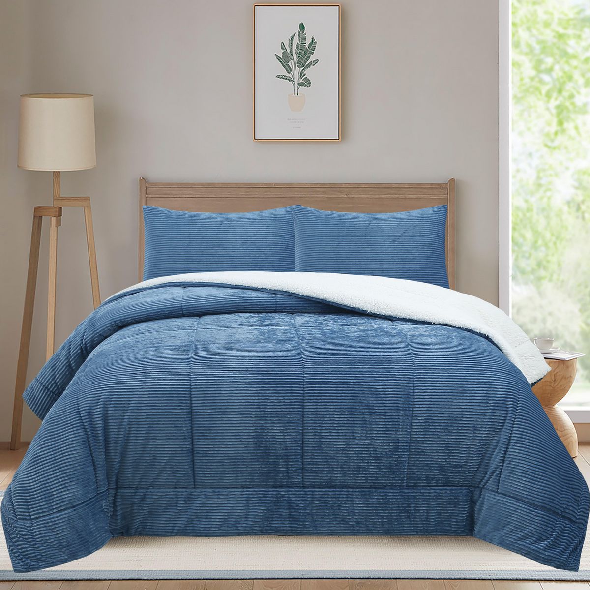 JUST HOME COLLECTION - Plumón Liso 2 Plazas Azul