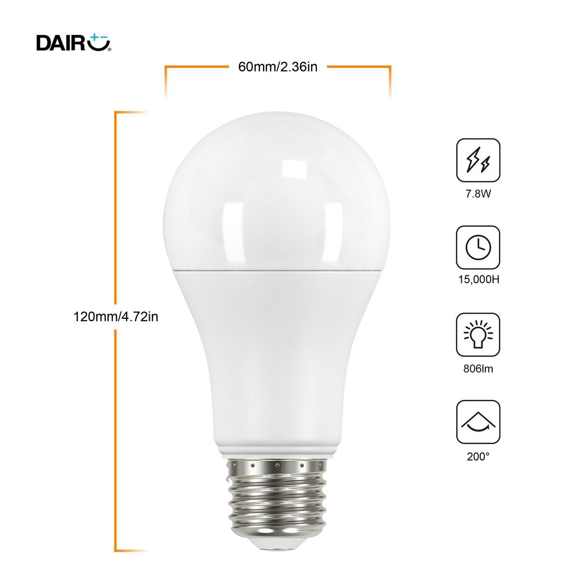 DAIRU - LED con Sensor de Movimiento 7.8W E27 Luz Fría