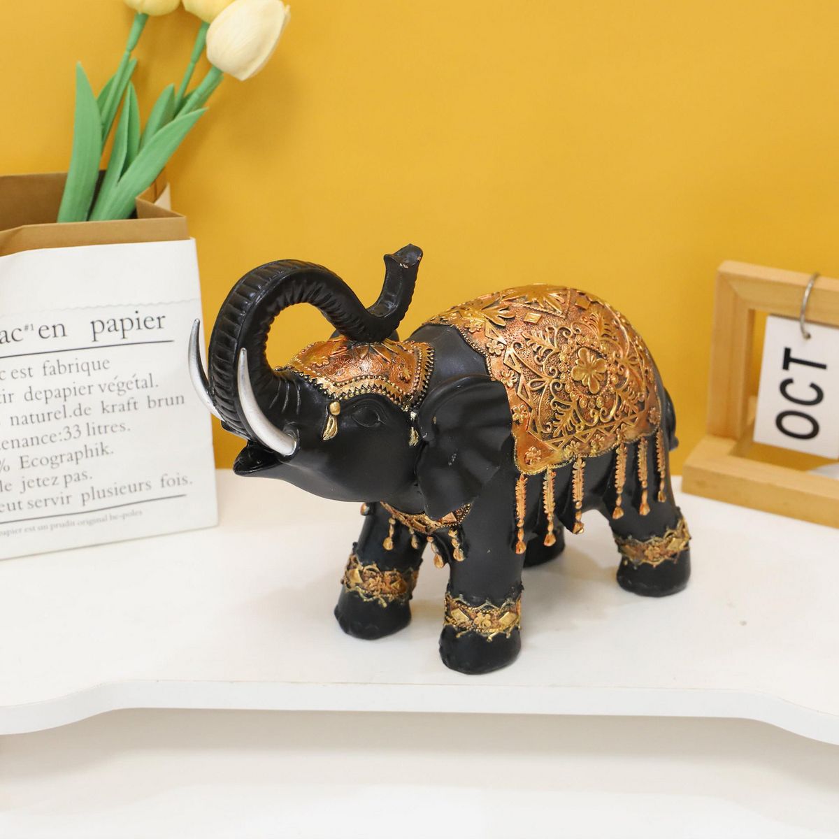 JUST HOME COLLECTION - Elefante Dorado/Negro 22cm