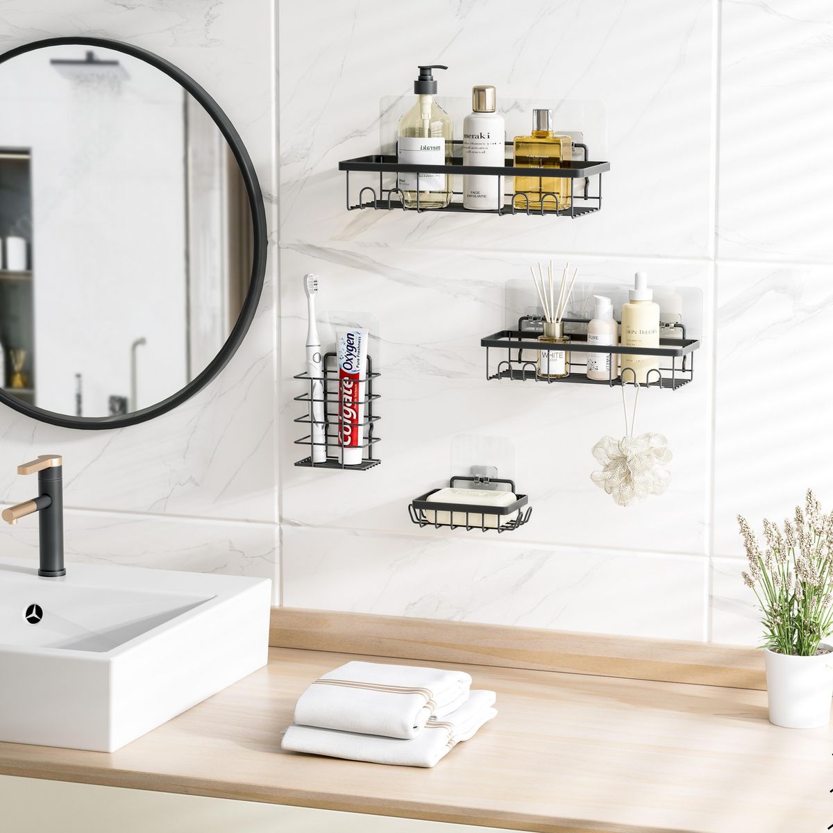 JUST HOME COLLECTION - Setx4 Organizadores de Baño Adhesivos Acero