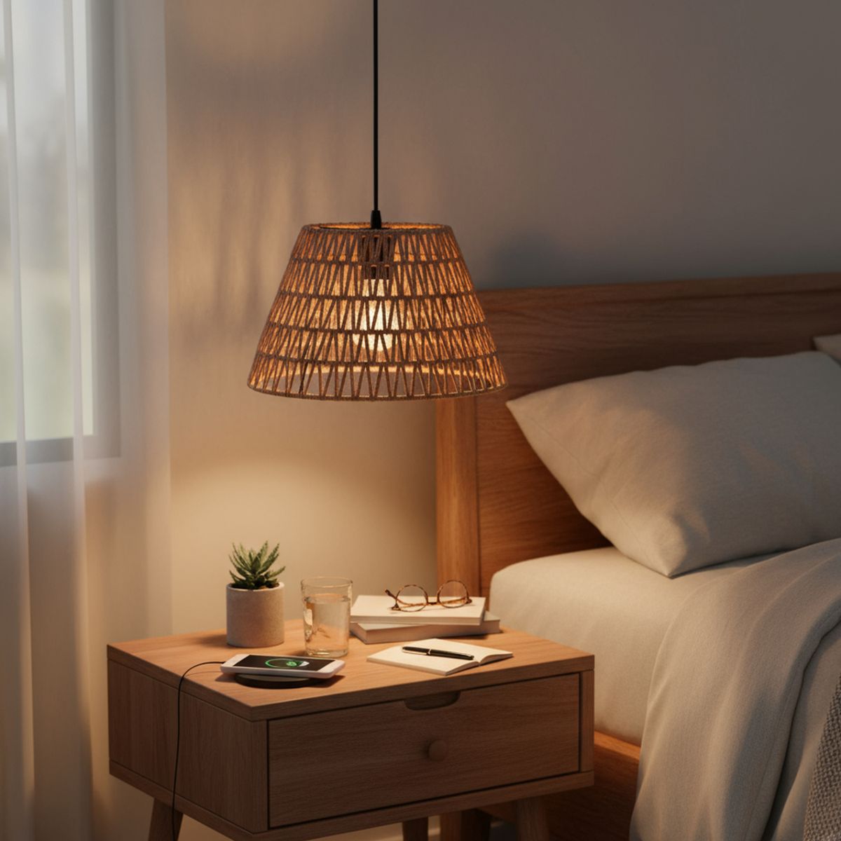 JUST HOME COLLECTION - Lámpara Colgante Ratán Metal Negro 30W 35.5cm