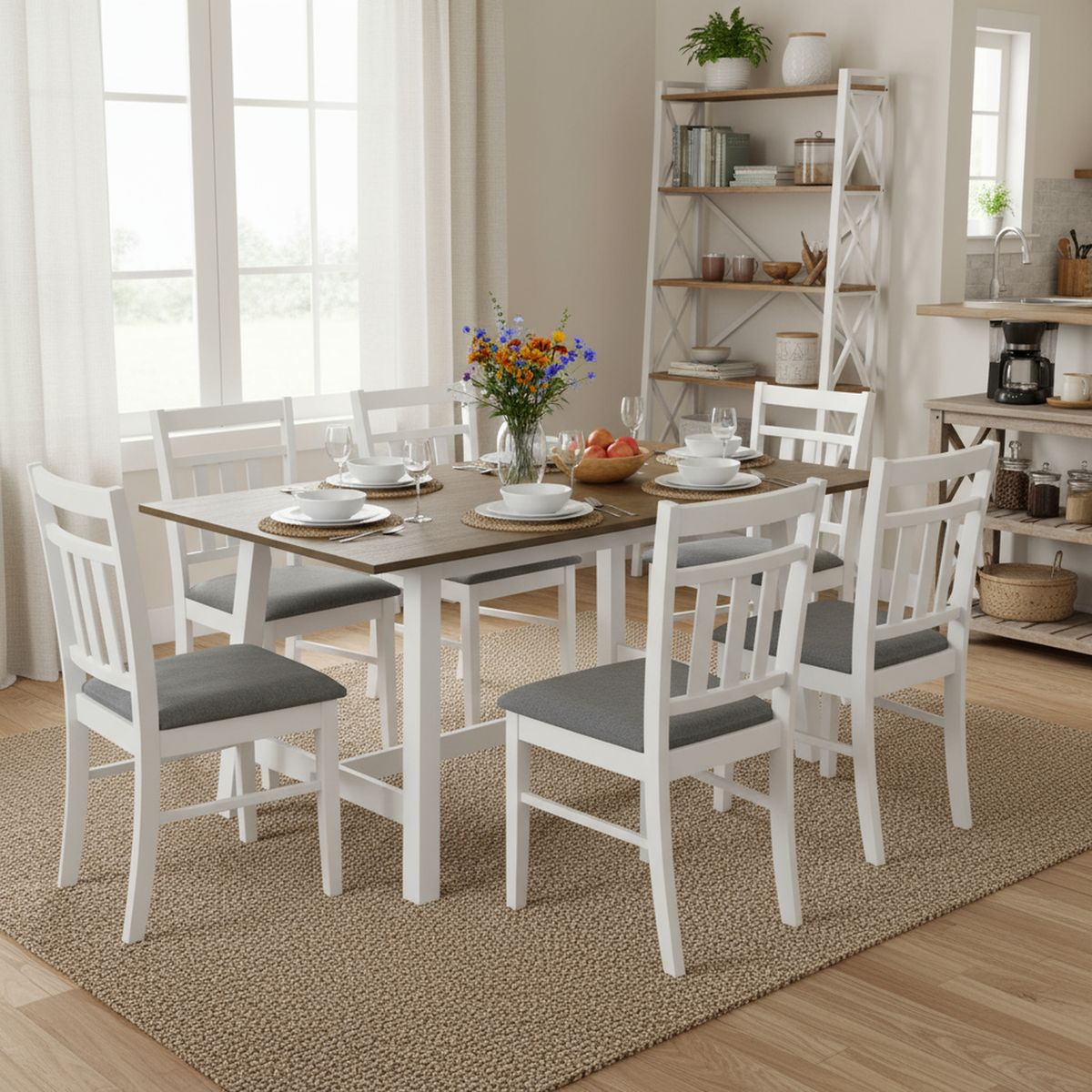 JUST HOME COLLECTION - Juego de Comedor 6 Sillas 150x90x75cm Roble