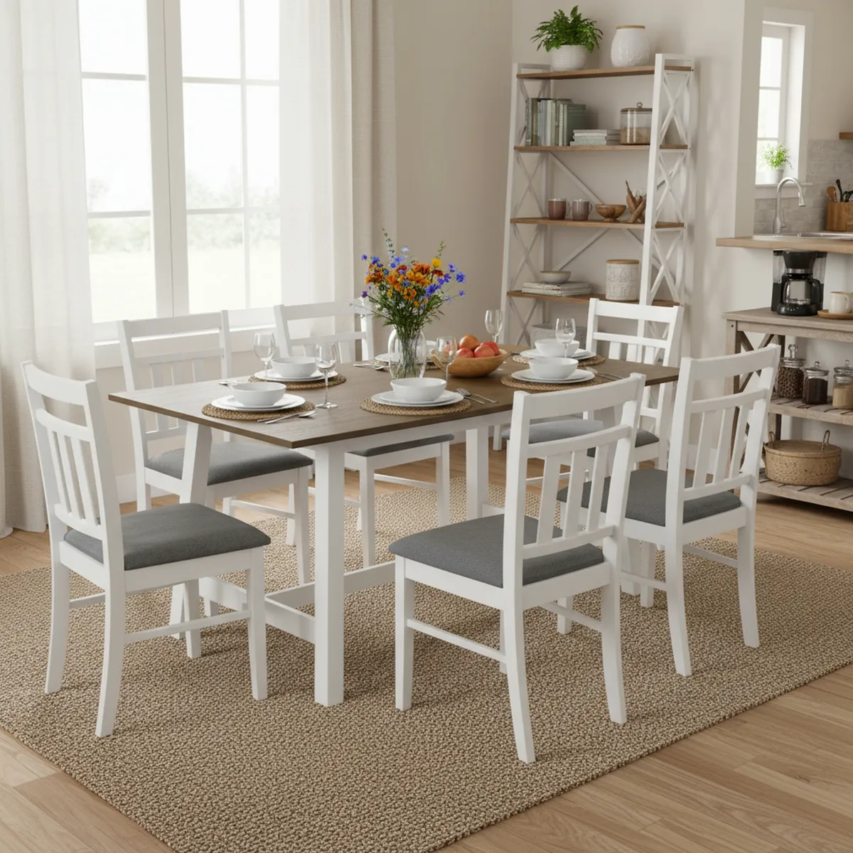 JUST HOME COLLECTION - Juego de Comedor 6 Sillas 150x90x75cm Roble