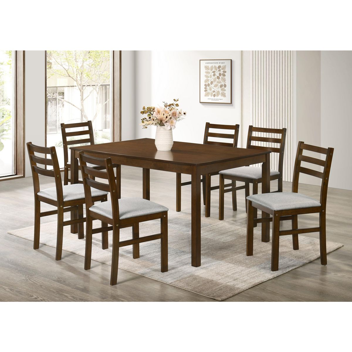 JUST HOME COLLECTION - Juego de Comedor de Madera Starter 6 Sillas 140x90x73,5cm Roble