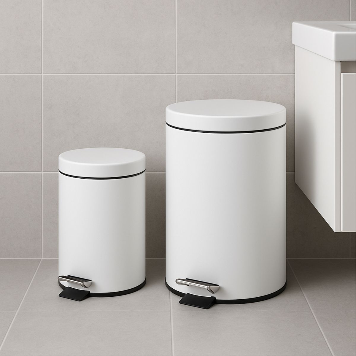 JUST HOME COLLECTION - Set 2 Papeleras Pedal Blanco 3 y 12L