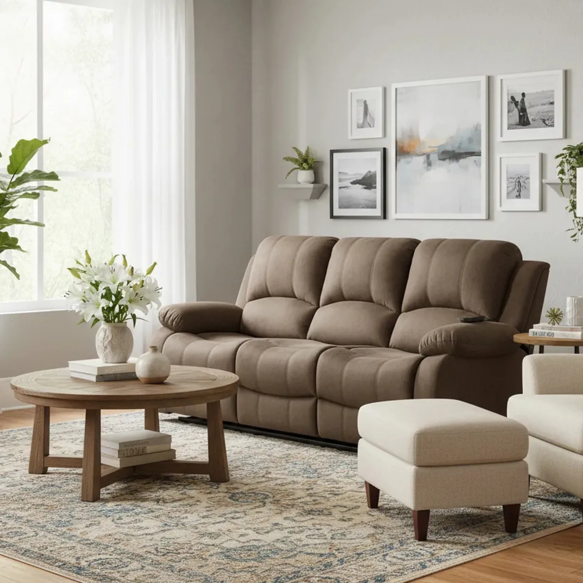 JUST HOME COLLECTION - Sillón Reclinable 3 Cuerpos Masajeador Calentador Atlanta Marrón