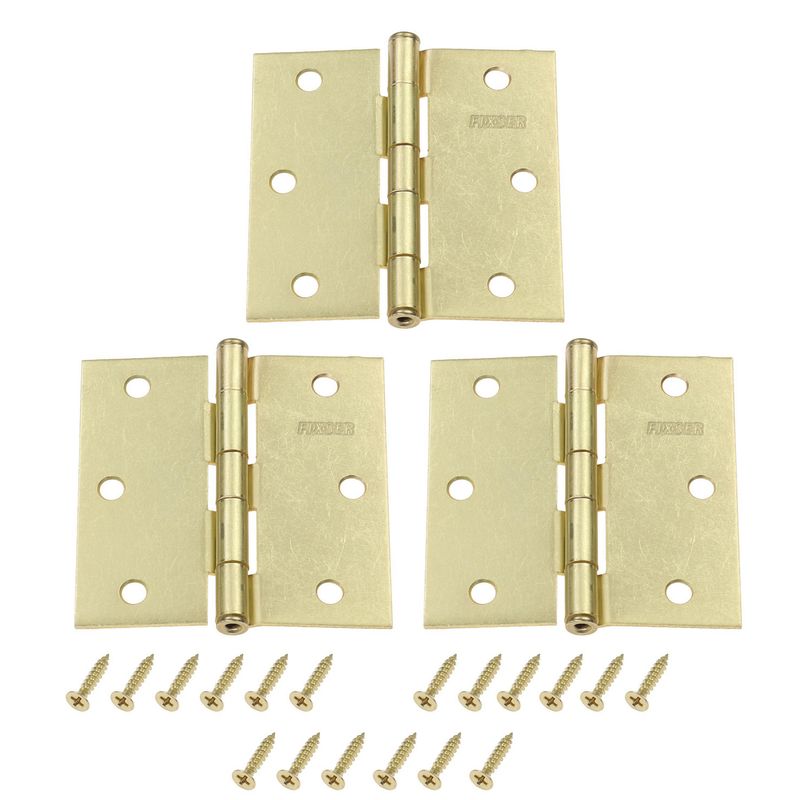FIXSER - Pack de 3 Bisagras Latón Brillante 3.5x3.5
