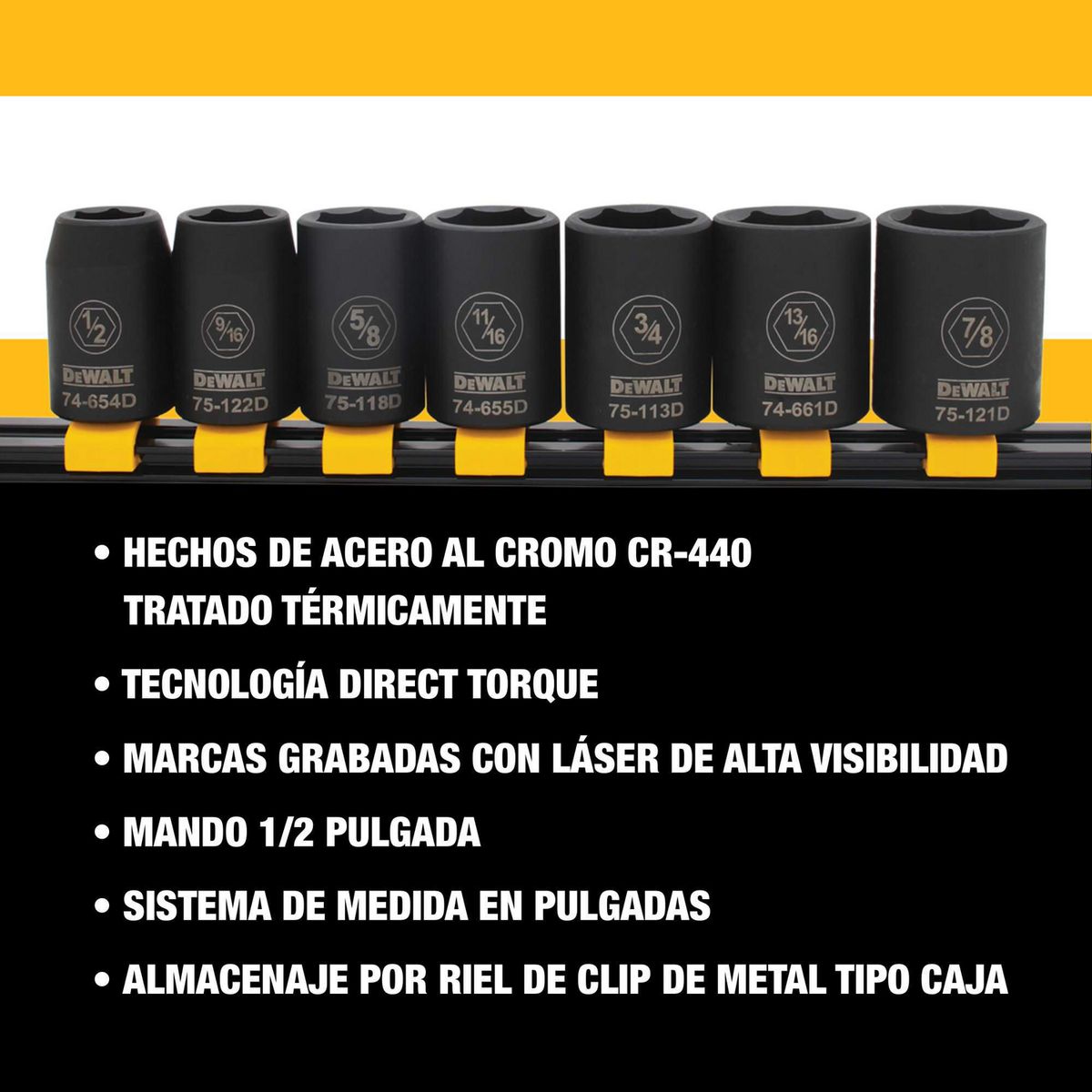 DEWALT - Set de Dados de Impacto Cortos en Pulgadas 7 Piezas