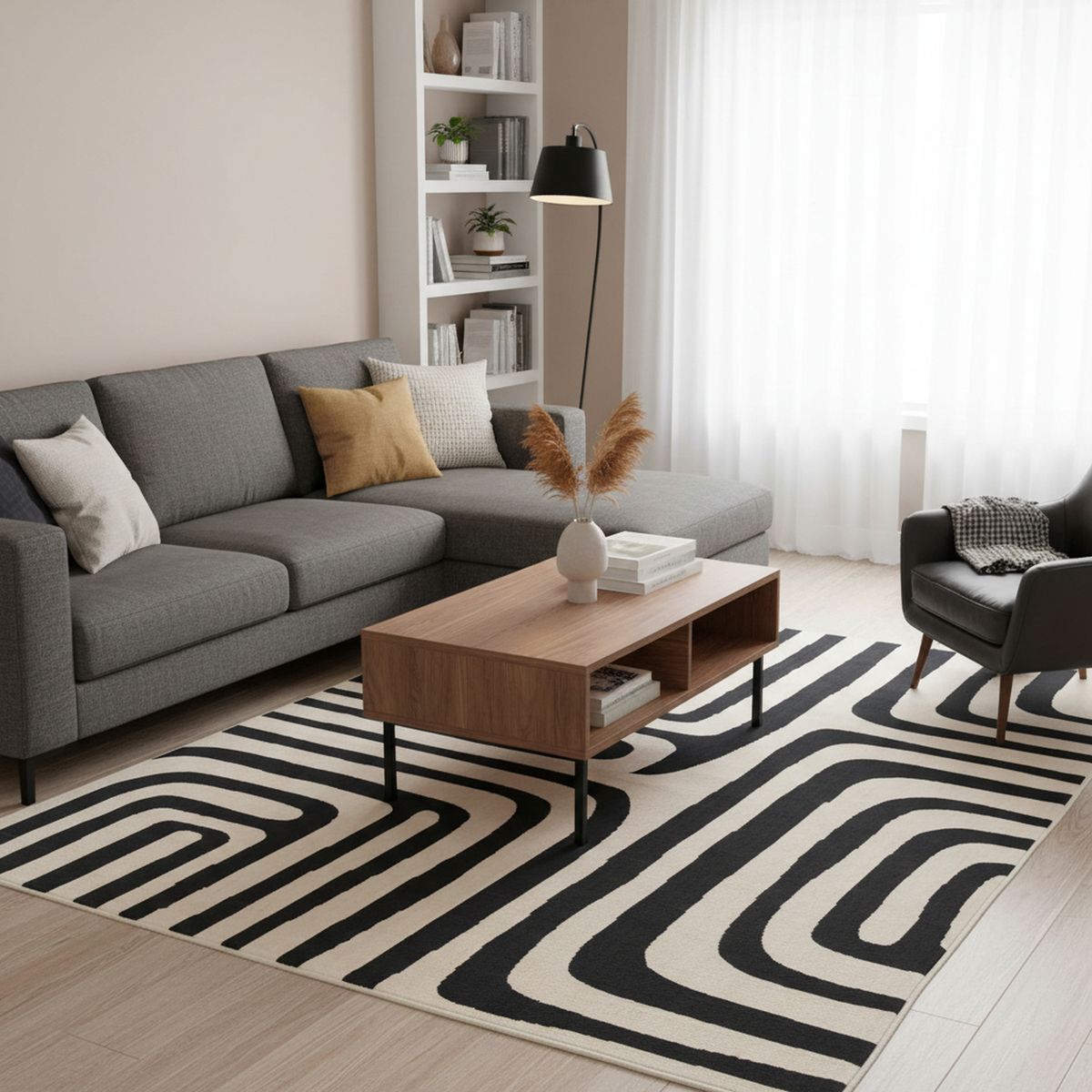 JUST HOME COLLECTION - Alfombra Canvas 160x230 cm Negro y Beige