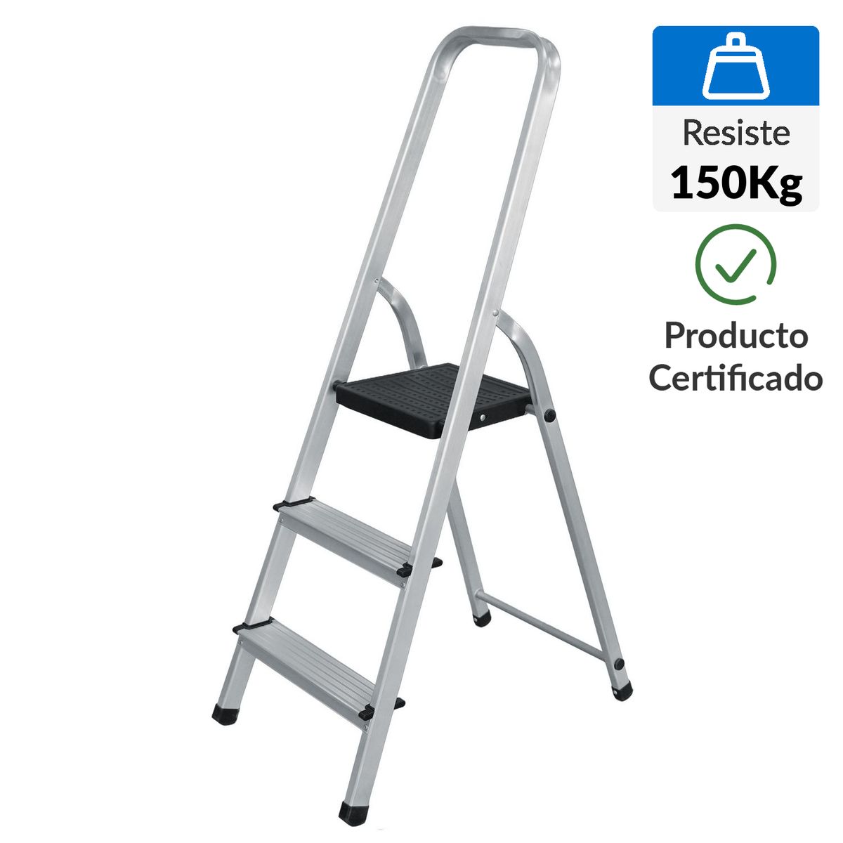 BAUKER - Escalera De paso de Aluminio 3 Pasos 150Kg